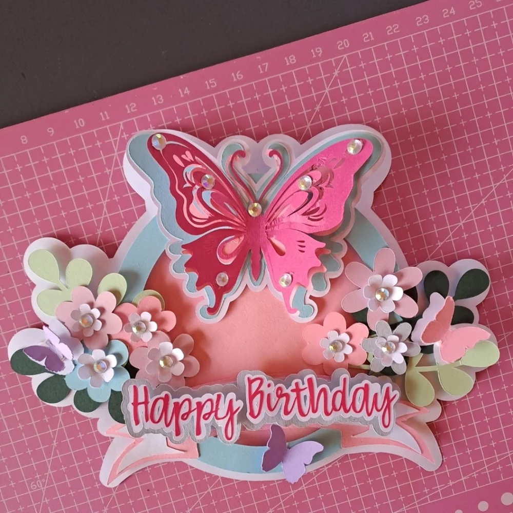 Custom Pink Cardstock Butterfly Happy Birthday Cake‎ Topper Party Decoration